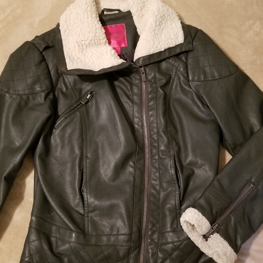 Pink envelope aviator leather jacket